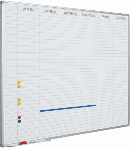 Planbord Softline profiel 8mm Werkdagen, NL incl. dagenstrook, Afmeting: 90x120 cm