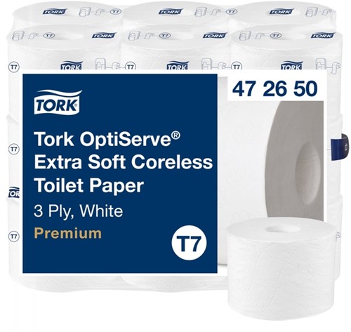 Toiletpapier Tork T7 Premium Optiserve Coreless 3-laags 63m wit 472650