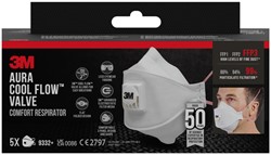 Stofmasker 3M Aura Comfort Cool Flow 9332 FFP3 met ventiel 5 stuks