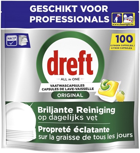 Vaatwastabletten Dreft All-in-1 professional lemon 100 stuks