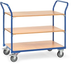 Tafelwagen laadvlak 850 x 500 mm, 3 etages en 2 duwbeugels