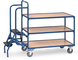 Orderverzamelwagen laadvlak 1.000 x 600 mm met trap, 3 laadvlakken, lage uitvoering