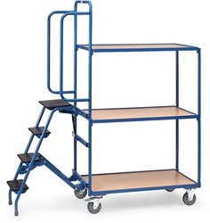 Orderverzamelwagen laadvlak 1.000 x 600 mm met trap, 3 laadvlakken, hoge uitvoering