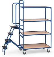 Orderverzamelwagen laadvlak 1.000 x 600 mmmet trap, 4 laadvlakken, hoge uitvoering