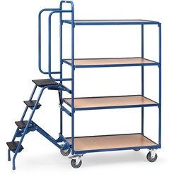 Orderverzamelwagen laadvlak 1.000 x 600 mmmet trap, 4 laadvlakken, hoge uitvoering