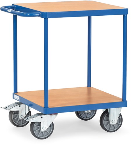 Tafelwagen Laadvlak 600 x 600 mm 500 kg, vierkant laadvlak, 2 etages van hout