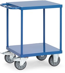 Tafelwagen staalplaat gelijkliggend 600 x 600 mm vierkant laadvlak, met 2 etages van staal