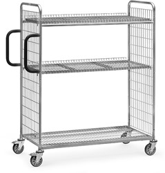 Orderverzamelwagen Laadvlak 1.250 x 610 mm met 3 draadgaas etages, 1625 mm hoog