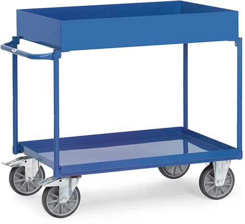 Tafelwagen Laadvlak 850 x 500 mm 400 kg, 2 stalen etages, bovenste etage 150 mm rand