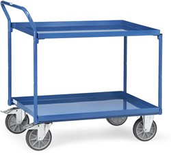 Tafelwagen Laadvlak tot 400 kg, 2 stalen etages, greep omhoogstaand