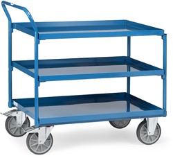 Tafelwagen Laadvlak tot 400 kg, 3 stalen etages, greep omhoogstaand