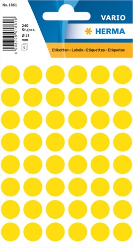 Etiket HERMA 1861 rond 12mm geel 240 stuks