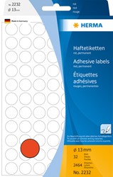 Etiket HERMA 2232 rond 13mm rood 2464 stuks