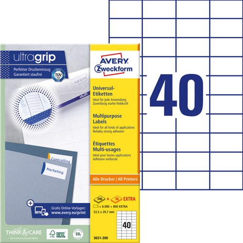Etiket Avery 3651-200 52.5x29.7mm wit 8000 stuks-2