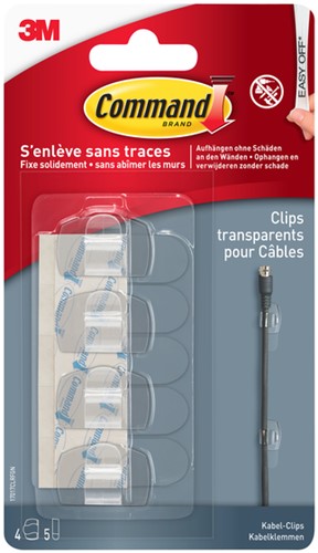 Kabelklem Command rond incl bevestigingsstrips transparant 4 stuks