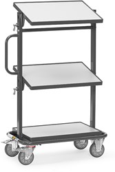 ESD-Bijzetwagen Laadvlak 600 x 400 mm tot 200 kg, 3 etages hout, etages kantelbaar