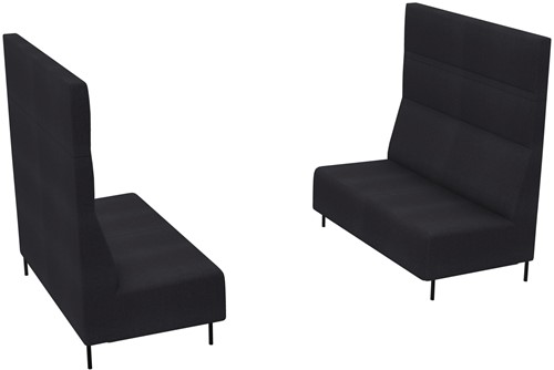 2 zitbanken hoge rug - h. 128 cm - gespikkeld lichtgrijs stof - metalen onderstel zwart-2
