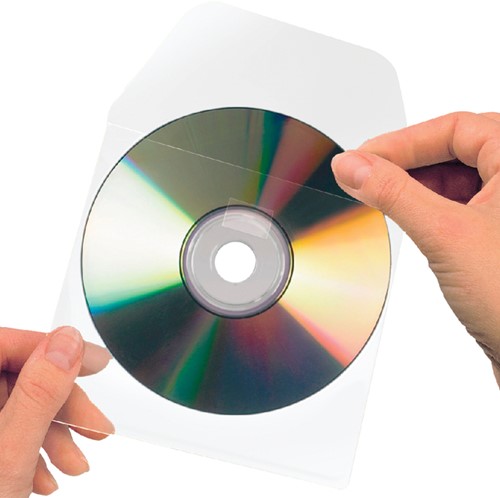 Cd/dvd Hoes Djois 127x127mm met klep zelfklevend transparant 100 stuks-2