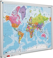 Smit Visual - Landkaart bord Softline profiel 8mm, Wereld, Afmeting: 90x120 cm