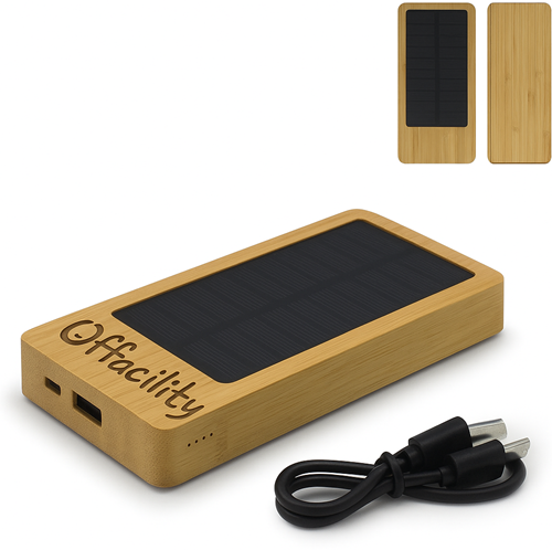 Powerbank bamboo met solar panel, met eigen logo