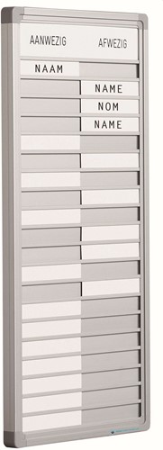 Presentiebord Softline profiel 16mm, graveer, 30 pos. NL, Afmeting: 24x75 cm