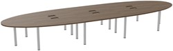 Elliptische tafel 18p 600x170 dkt30/8xuitsnijd voor luik +kabelgoot+ 14 metalen poten ø70 mg sa
