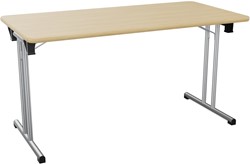 Recht vouwtafel b140xd70xh. 72cm mela blad dikte 25mm  ronde metalen poten ø 30mm
